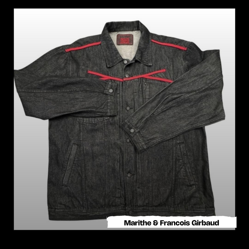 Marithe Francois Girbaud Black Denim Jacket Size XXL Button Front Excellent Cond